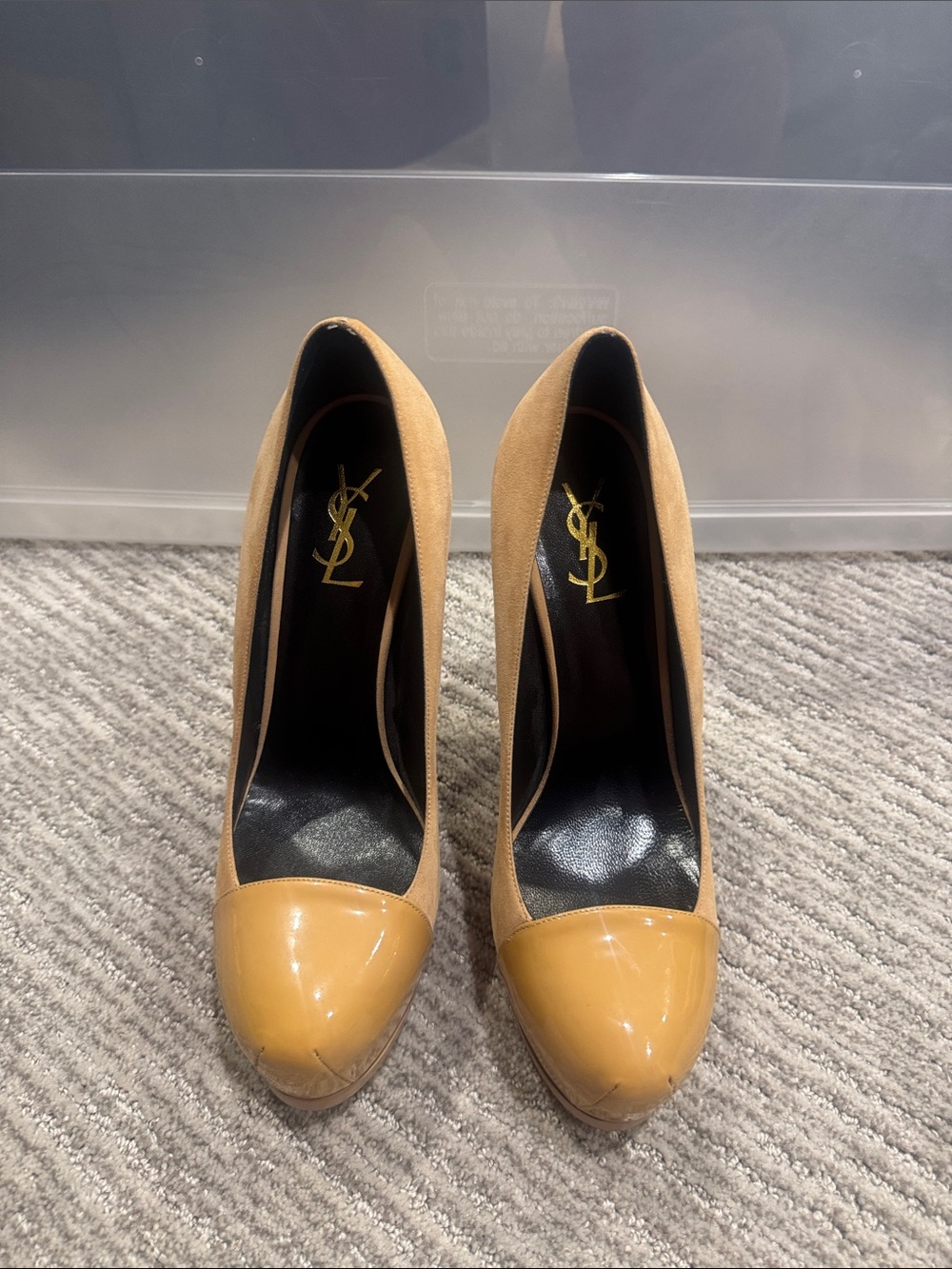 Saint Laurent Tan Suede Pumps with Patent Cap Toe 41
